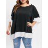 T-shirt Ourlet Contrasté à Manches Chauve-souris de Grande Taille - Noir 1X