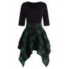 Lace Up Plaid Asymmetrical Dress - DARK FOREST GREEN XL