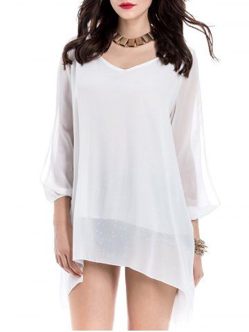 V-Neck Long Sleeve Chiffon Shift Dress