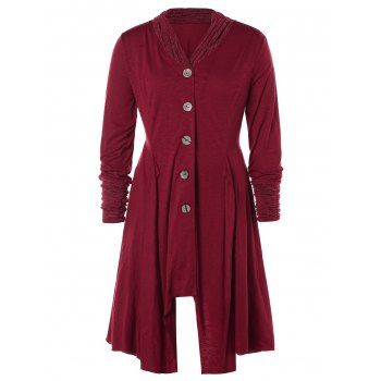 

Plus Size Contrast Trim Button Up Asymmetrical Coat, Firebrick