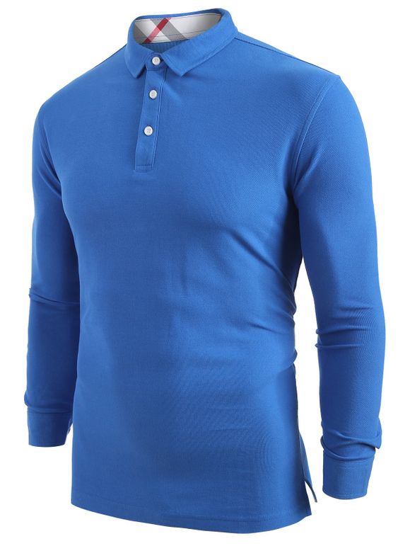 T-shirt Panneau à Carreaux à Manches Longues - Bleu Myrtille XS