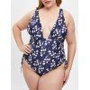 Maillot de Bain Plongeant leuri Imprimé de Grande Taille - Ardoise bleue foncée 5X