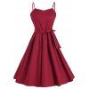 Robe Vintage Ceinturée à Bretelle Fine Style Rock - Rouge Vineux XL