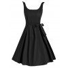 Bow Shoulder Belted Vintage Dress - BLACK L