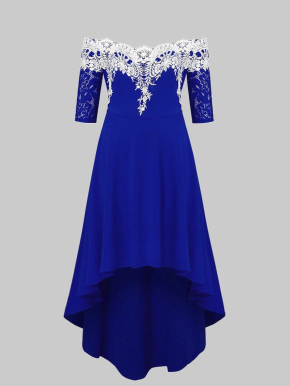 Robe Haute Basseà Epaule Dénudée de Grande Taille - Bleu Myrtille 4X