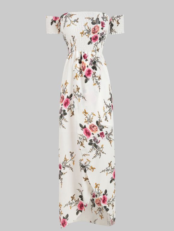 Robe Fleurie Imprimée Superposée à Manches Courtes - Blanc XL