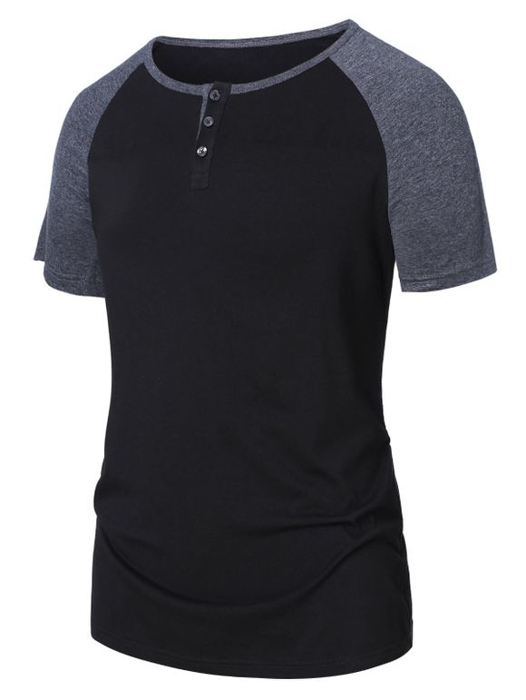 T-shirt Henley Panneau à Manches Raglan - Noir XL