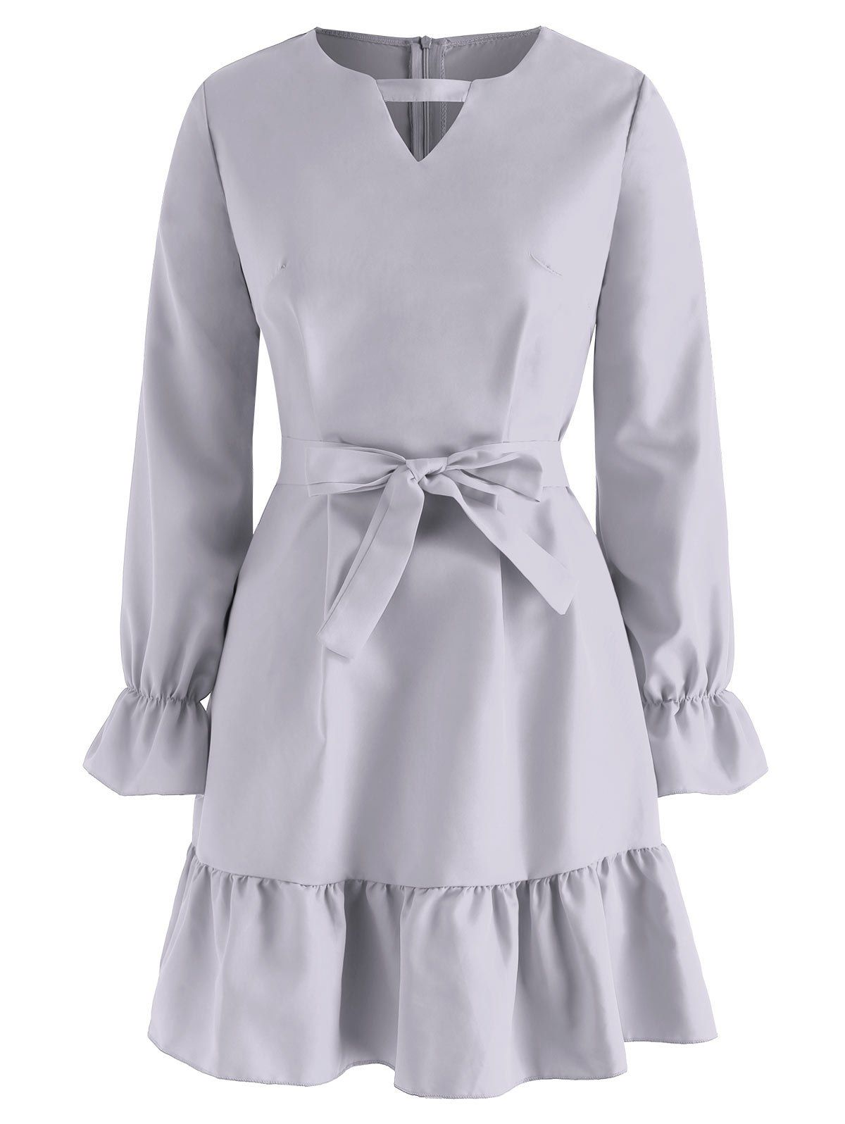 

Ruffle Belted A Line Dress, Light gray