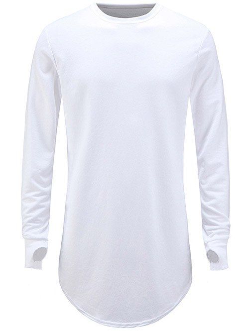 

Thumb Hole Solid Color Long Shirt, White