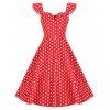 Vintage Button Polka Dot Print Dress - RED S