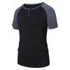 T-shirt Henley Panneau à Manches Raglan - Noir 2XL