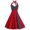 Vintage Polka Dot Print Halter Dress - RED WINE S