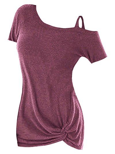 T-shirt Tordu en Avant de Grande Taille à Col Oblique - Violet Alto 2X
