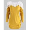 T-shirt Courbe en Dentelle Insérée Transparente - Jaune d'Abeille S