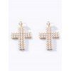 Boucles d'Oreilles en Forme de Croix avec Strass et Fausse Perle - Blanc 