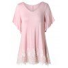 T-shirt Panneau en Dentelle de Grande Taille à Col V - Rose clair 1X