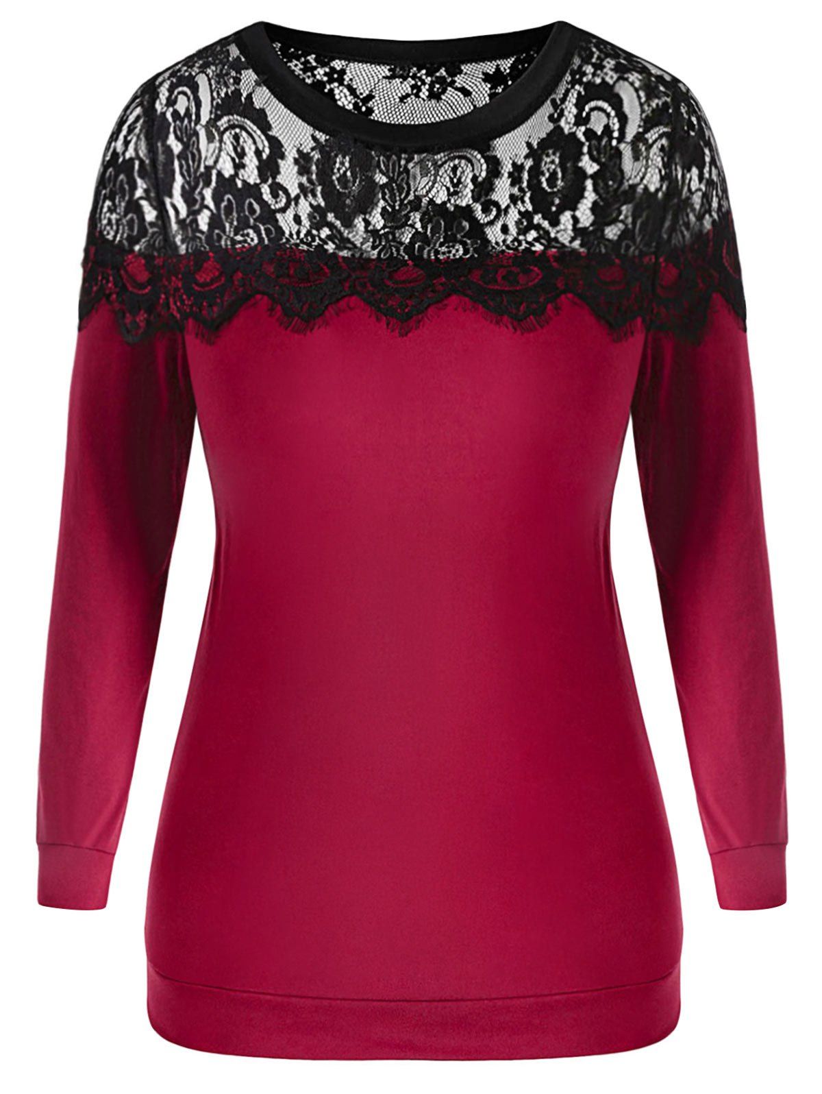 

Plus Size Floral Lace Insert Sweatshirt, Rose red