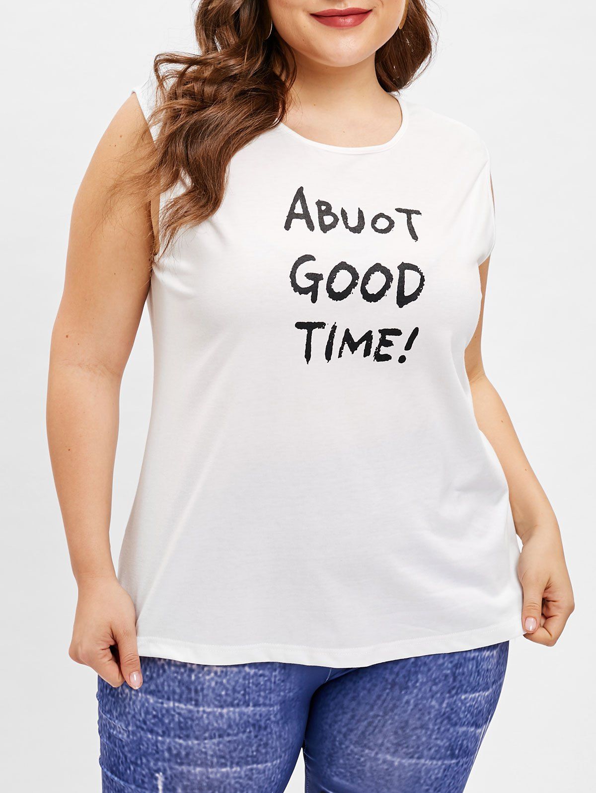 

Plus Size Letter Pattern Tank Top, White