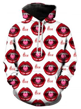 Valentine's Day 3D Lips Print Pullover Hoodie
