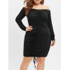 Robe Pissée à Epaule Dénudée de Grande Taille à Cordon - Noir 2X
