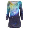 T-shirt Galaxie Imprimé de Grande Taille à Manches Longues - multicolor 2X