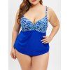 Ensemble de Tankini Croisé Imprimé de Grande Taille - Bleu Cobalt 1X