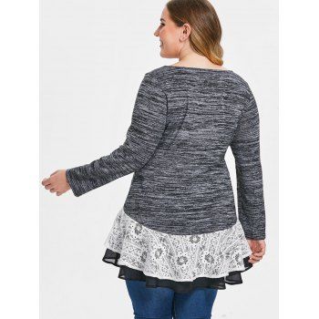 

Plus Size Layered Lace Trim Space Dyed T-shirt, Dark gray