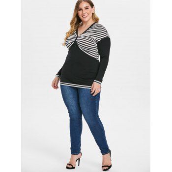 

Plus Size Stripe Pattern Front Knot T-shirt, Black