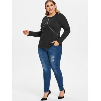 

Plus Size Long Sleeve Crop Top and Vest, Black