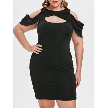 

Plus Size Solid Color Cold Shoulder Cut Out Bodycon Dress, Black