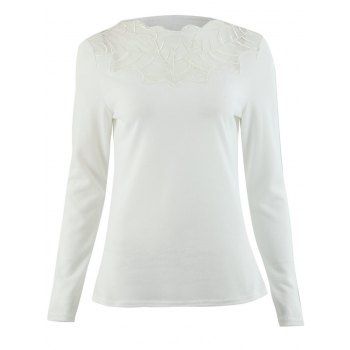 

Sheer Mesh Insert Embroidery T Shirt, White