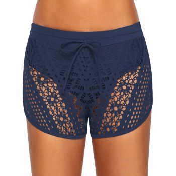

Plus Size Openwork Elastic Waist Shorts, Dark slate blue