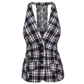 

Lace Panel Checked Vest, Multicolor