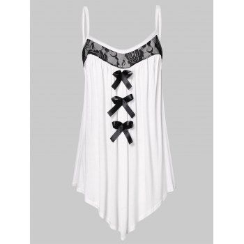 

Plus Size Lace Panel Bowknot Embellished Cami Top, White