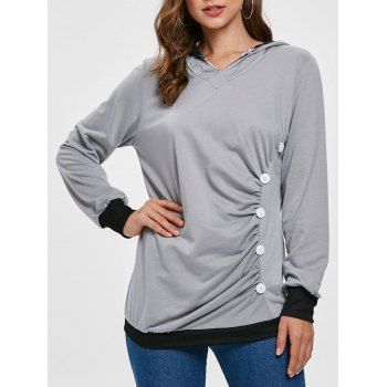 

Printed Panel Button Pullover Hoodie, Gray cloud