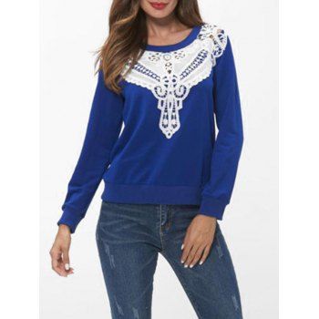 

Lace Insert Long Sleeve Sweatshirt, Blueberry blue