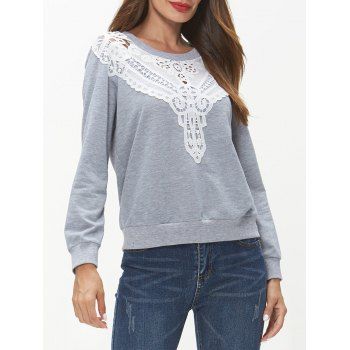 

Lace Insert Long Sleeve Sweatshirt, Light gray