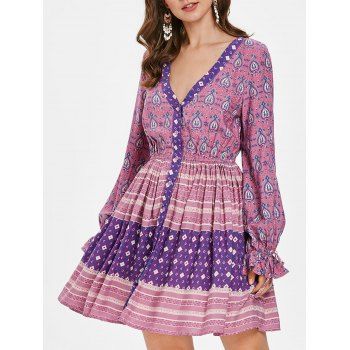 

Ethnic Print Buttoned Tunic Dress, Multicolor