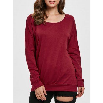 

Drop Shoulder Scoop Neck Sweatshirt, Red wine