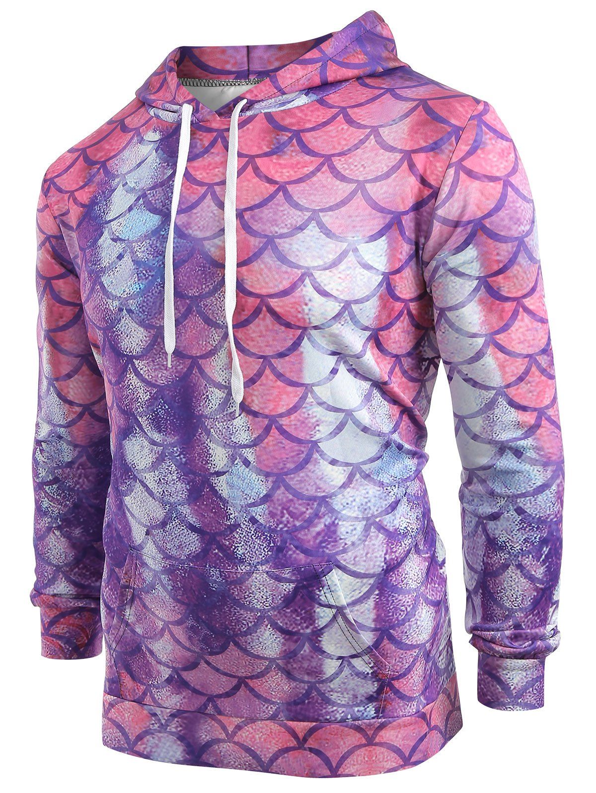 

Fish Scale Print Pouch Pocket Hoodie, Multi