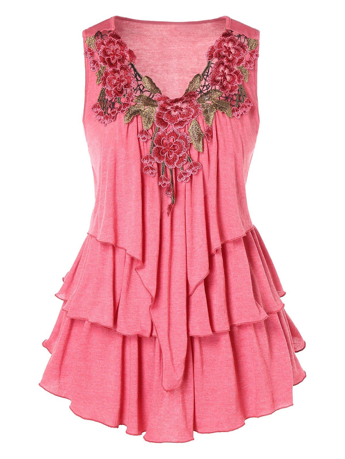 

Plus Size Embroidered Layered Tank Top, Light coral