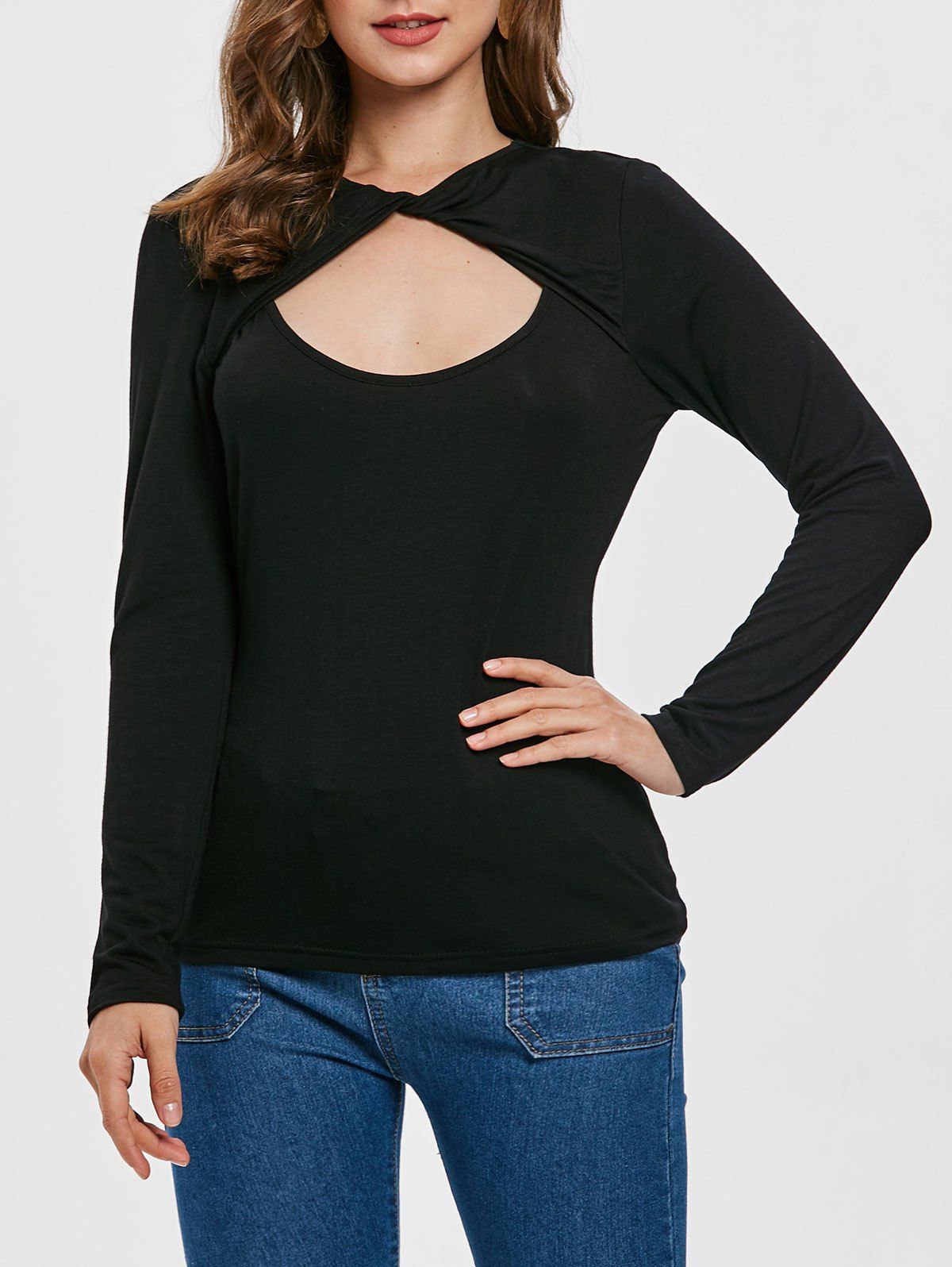 

Long Sleeve Cut Out Slim T-shirt, Black