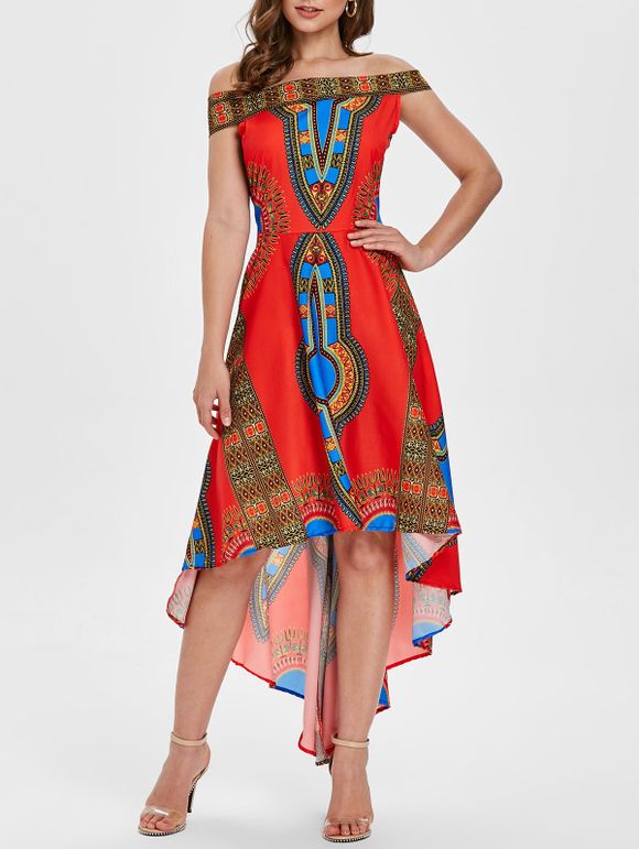 Robe Bohémienne Haute Basse Imprimée - multicolor S