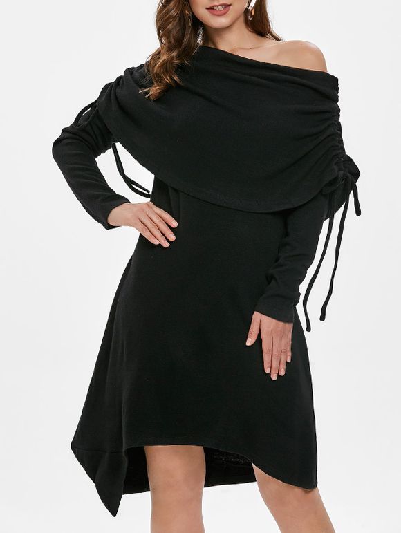 Robe Tunique Asymétrique Pliée - Noir M