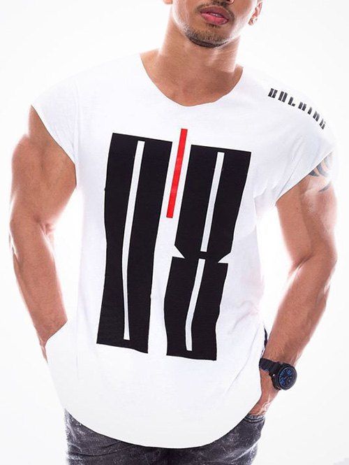 Geometry Letters Print Casual T-shirt sans manches - Blanc XS