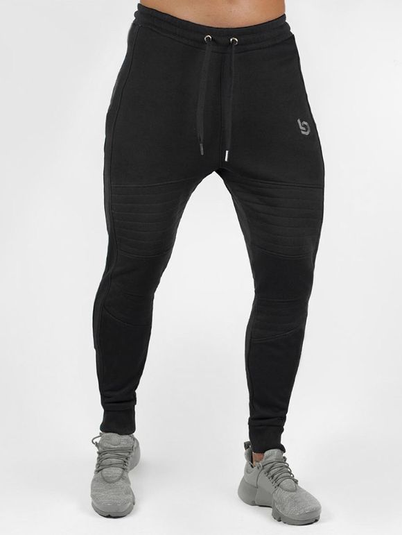 Pantalon de Jogging Décontracté Long Brodé - Noir XS