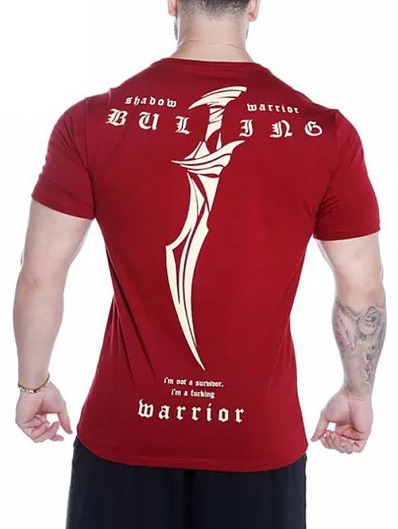 Tee-shirt manches courtes imprimé lettres épées - Rouge Vineux XS