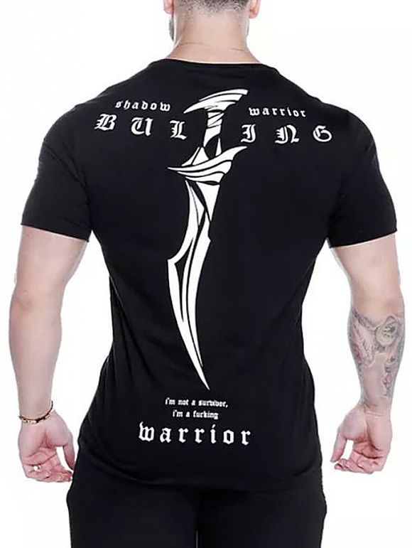 Tee-shirt manches courtes imprimé lettres épées - Noir XS