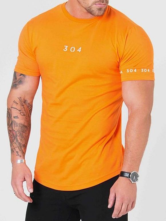 Chemise à manches courtes avec panneau à lettres et chiffres - Orange Foncé XS