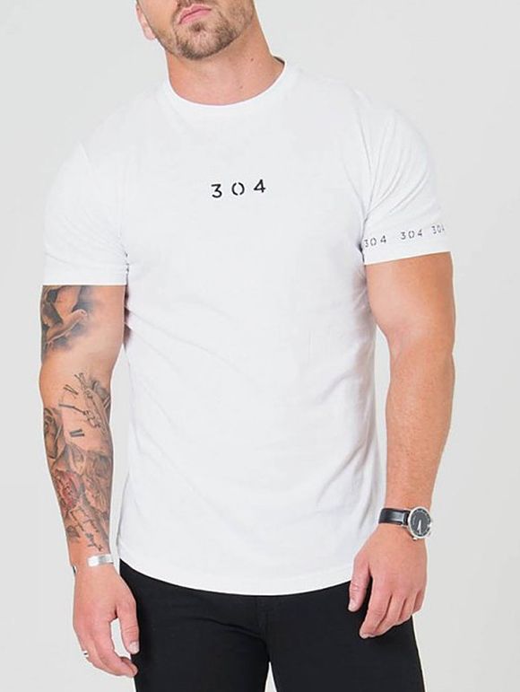 Chemise à manches courtes avec panneau à lettres et chiffres - Blanc S
